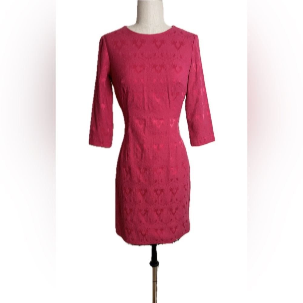 Bergamo | Fuchsia Lace Textured Dress  - Size 4, three quarter sleeve, back zip